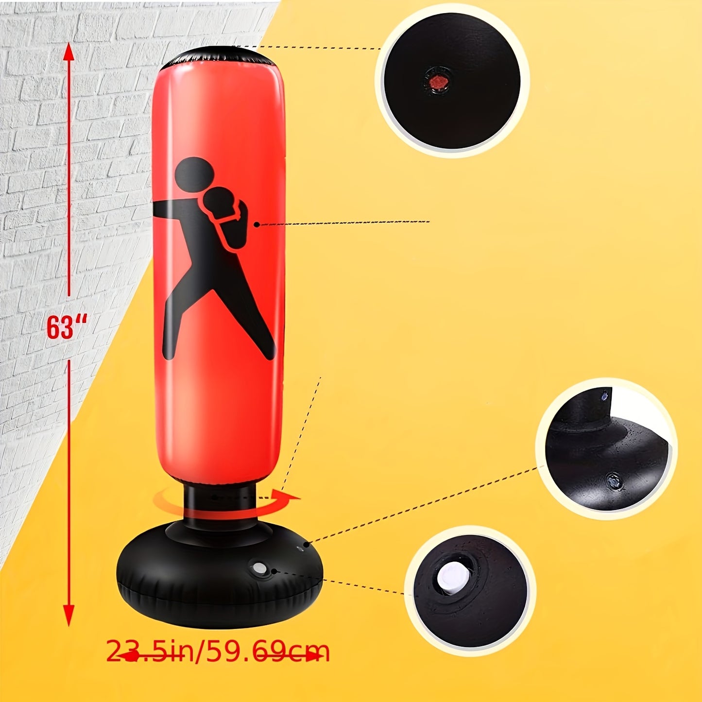 Freestanding inflatable punching bag for kids with stand. Includes gloves for karate and kickboxing. Ideal gift for boys and girls.