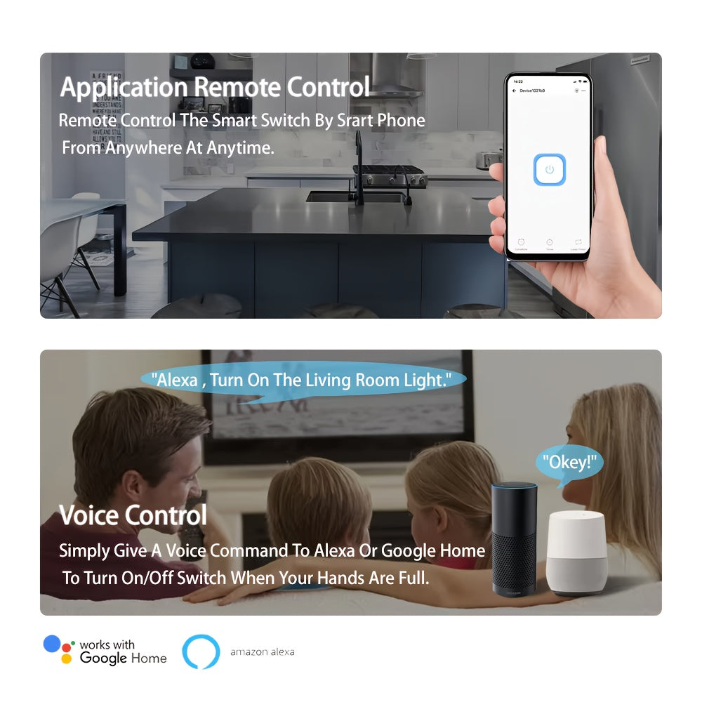 16A Mini WiFi Smart Switch for easy home automation, voice-controlled with Alexa & Google Assistant.