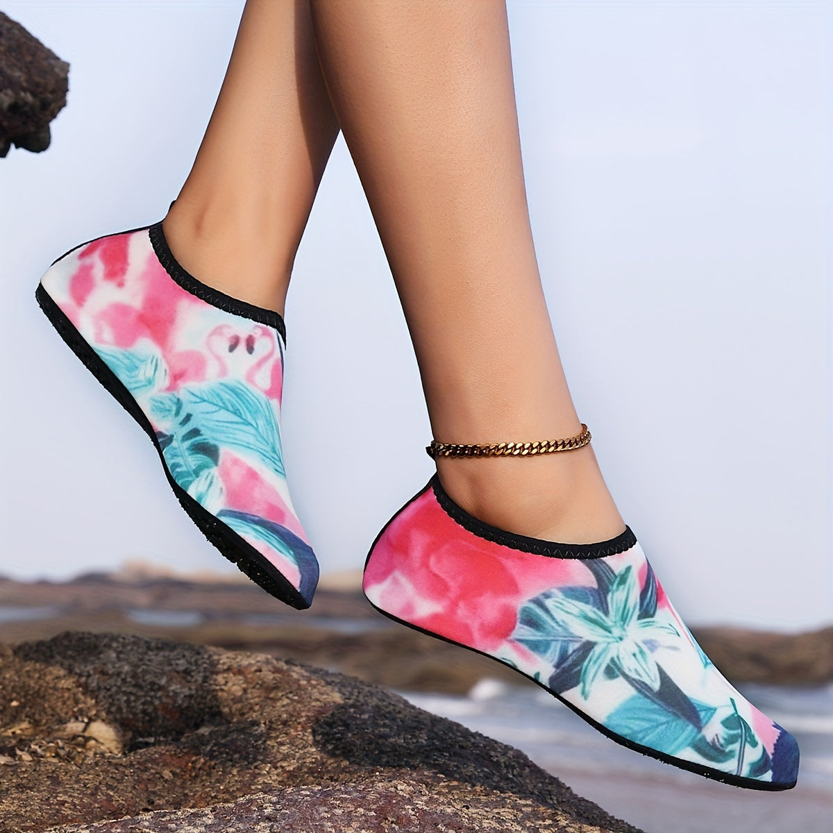 Women's Floral Aqua Shoes for Beach and Water Sports, Non-Slip and Quick-Dry Yoga Sneakers