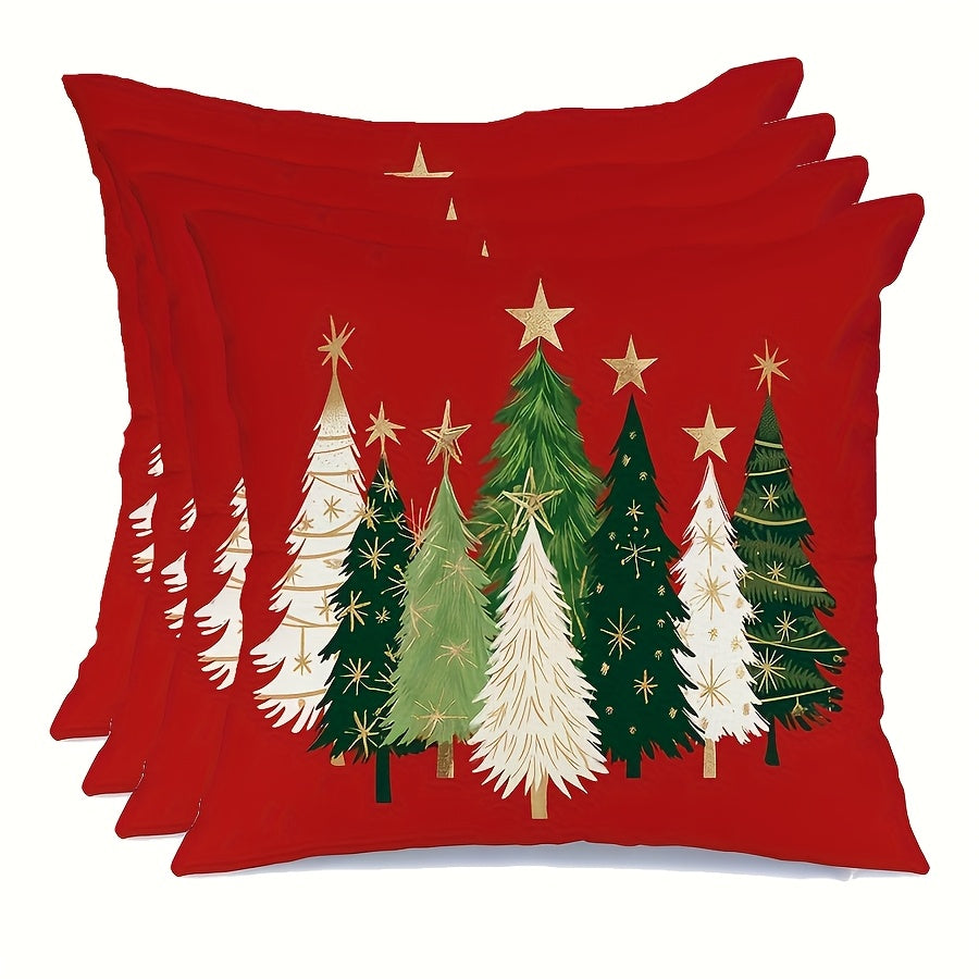 Christmas Tree Star Throw Pillow Covers - Choose Between 1 or 2 Pieces, Modern Design, Made of 100% Polyester, Featuring Zipper Closure, Easy to Clean in Washing Machine, Woven Fabric, Single Side Print, Available with or without Pillow Insert for Home