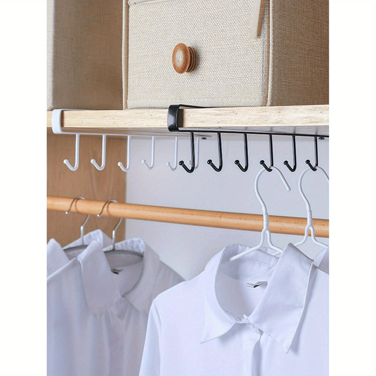 The Bluemeta Easy-Install 6-Hook Iron Storage Rack is a no-drill solution, ideal for organizing kitchen cabinets and utensils in a variety of vibrant colors.