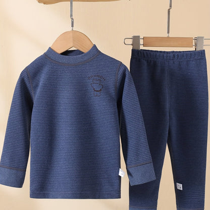 Toddler pajama set with long sleeve top and pants in comfy stripe pattern for boys.