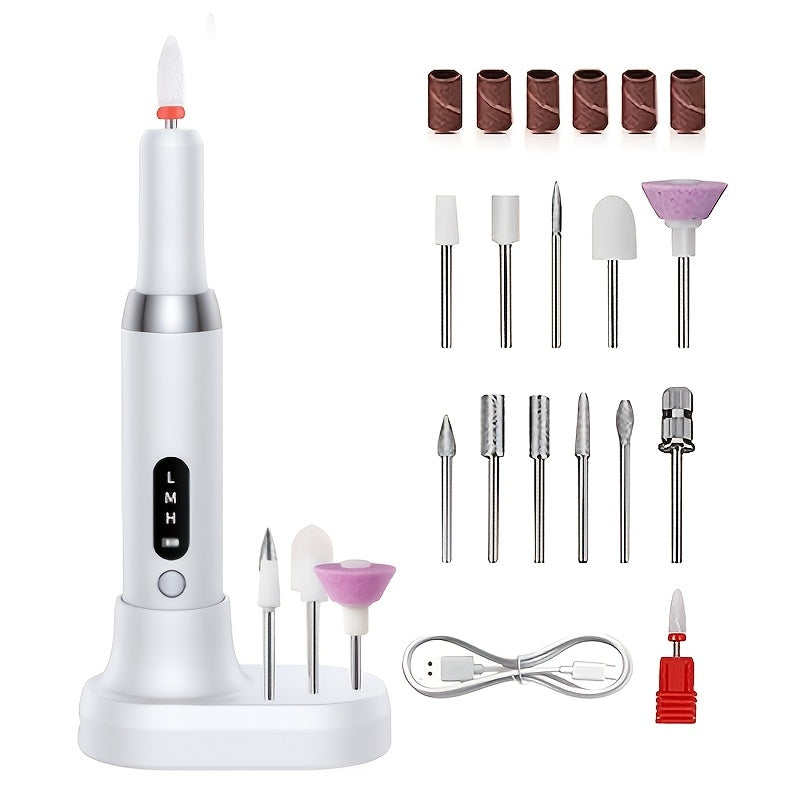 Electric nail drill for professional manicures, skin exfoliation, nail polishing, and grinding.