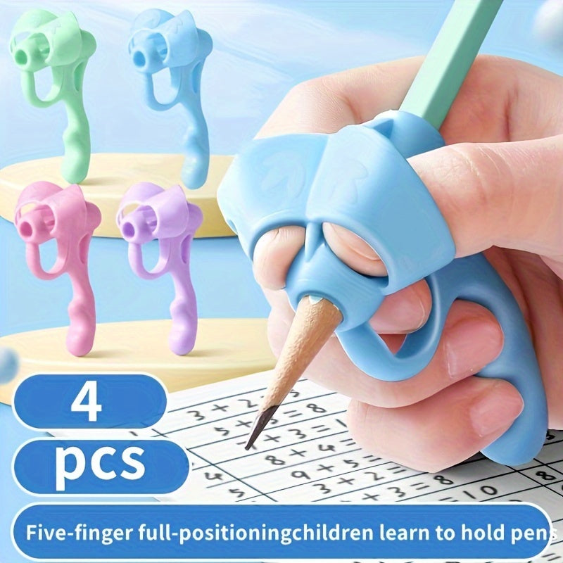 4-piece set of grip pen correctors with soft rubber for improved handwriting posture.