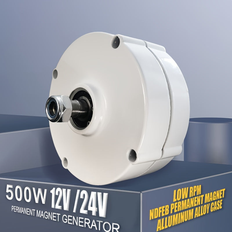 500W high-efficiency motor for wind turbines, quiet and compact permanent magnet generator. Ideal for water conservancy. Single axis, three-phase, 12/24V low speed, 300W-400W.