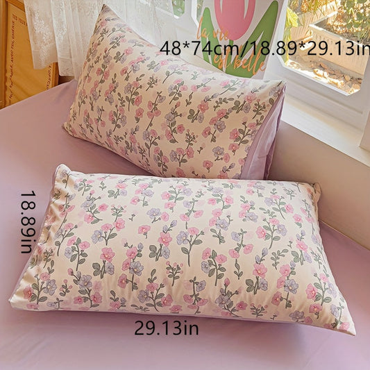 Stain Resistant Floral Pillowcases - Set of 2, Made with Washed Craftsmanship Knitted Polyester (100%) and Active Printing, Flower Pattern Pillow Covers, Machine Washable for Home Use