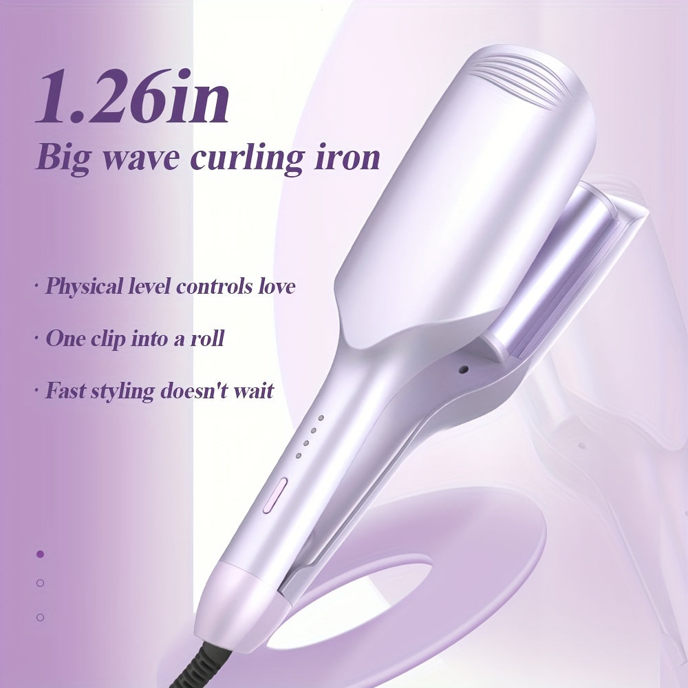 French M-Wave Curling Iron with 3 buckets for deep U-shaped egg rolls, wave hairstyle, soft styling, heat-resistant design.