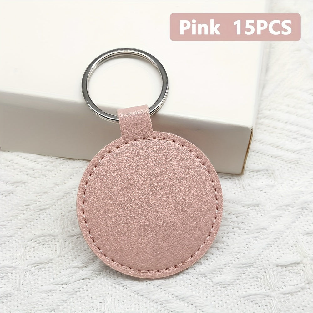 Craft your own leather keychains with this DIY kit containing 15/20 pieces. The round keychains are suitable for both men and women and come with PU leather blanks, key rings, and laser-engraved designs. Perfect for creating personalized holiday gifts or