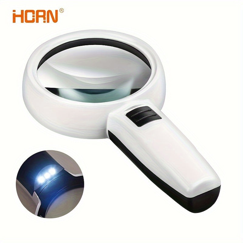 HORN Handheld Magnifying Glass with LED Light - 30X & 45X Dual Lens made of ABS Material for Jewelry, Reading, and Microscope Repair. (Battery not included)