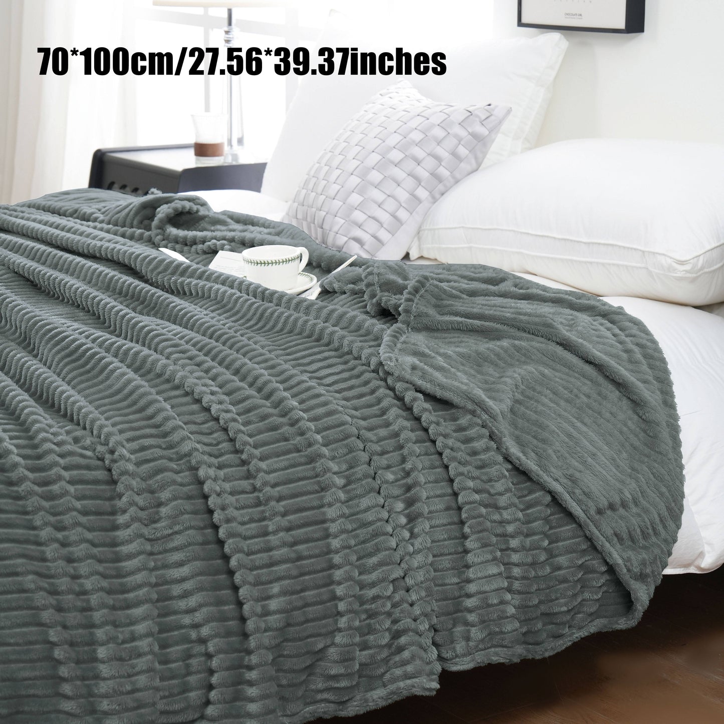 Enjoy the cozy comfort of our 1 piece 220GSM Flannel Throw Blanket, featuring a soft and warm ribbed design available in Beige, Gray, Black, or White. Perfect for all seasons, this blanket is ideal for use in the bedroom, sofa, office, or even for your