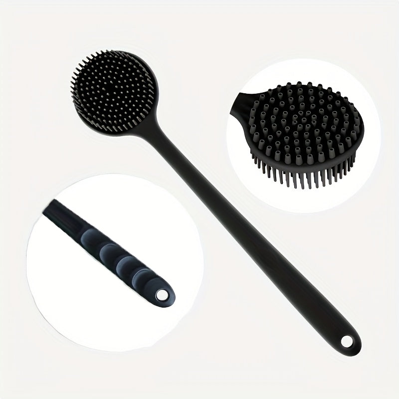 Long handled shower back scrubber with soft bristles for deep cleaning and exfoliation, suitable for both men and women.