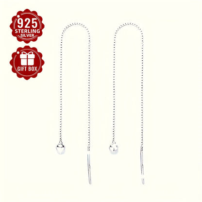 These trendy personalized light wind ladies' earrings are a pair of hypoallergenic simple small round ball chain long tassel ear lines made from 925 sterling silver. Perfect for gifting, weddings, and everyday wear, each earring weighs approximately 0.9g.