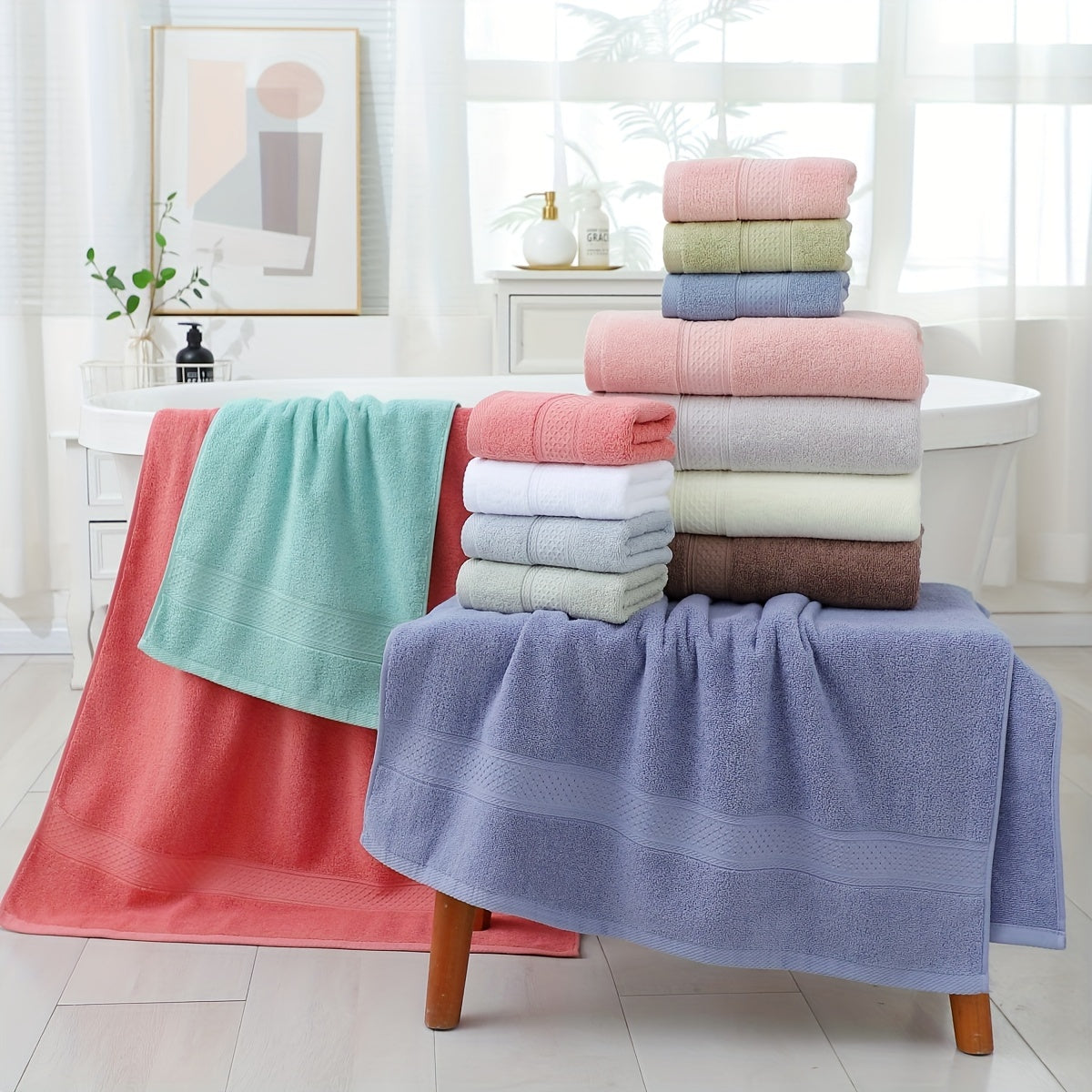 3-piece set of bath towels including a velvet towel, square towel, and face wash towel made of pure cotton with thickened absorbent rhombus velvet for home use.