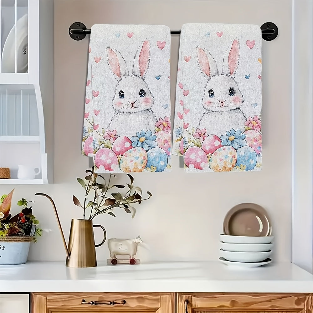 Set of 2 Ultra Soft Kitchen Towels featuring Bunny, Eggs, and Flowers Design. Highly Absorbent Dish Hand Towels perfect for Holiday Decor. Machine Washable, 16x24 Inch. Item number: 2KYSYS1225045