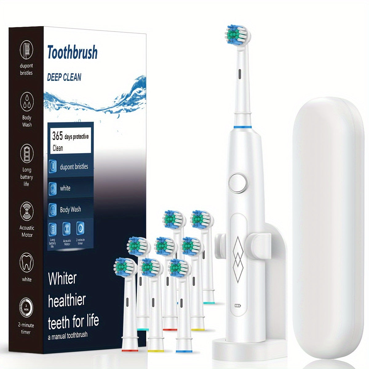 Black Sonic Electric Toothbrush with USB recharge, soft bristles, 600mAh battery, 5 modes, 4 brushes in gift box.