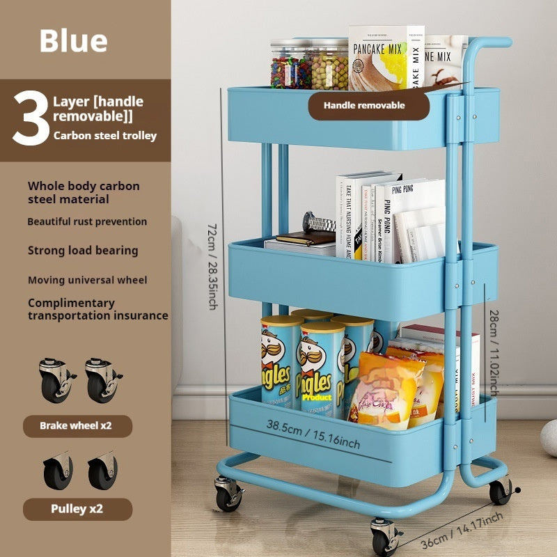 50pcs Hand Cart Storage Rack with Wheels - Multi-layered storage for kitchen, dormitories, and snacks.