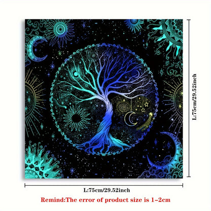 1pc Tarot Tablecloth featuring life tree and moon phase designs, suitable for tarot readings, altar cloths, witchcraft, table games, and room decoration.