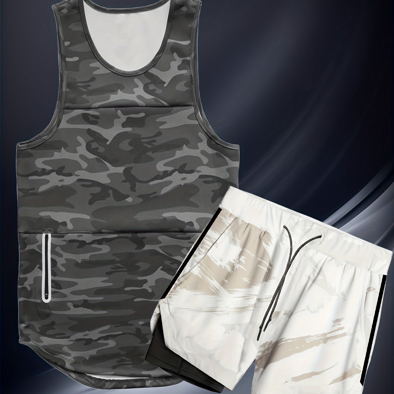 Men's casual sports suit includes vest and five-point pants for running and fitness