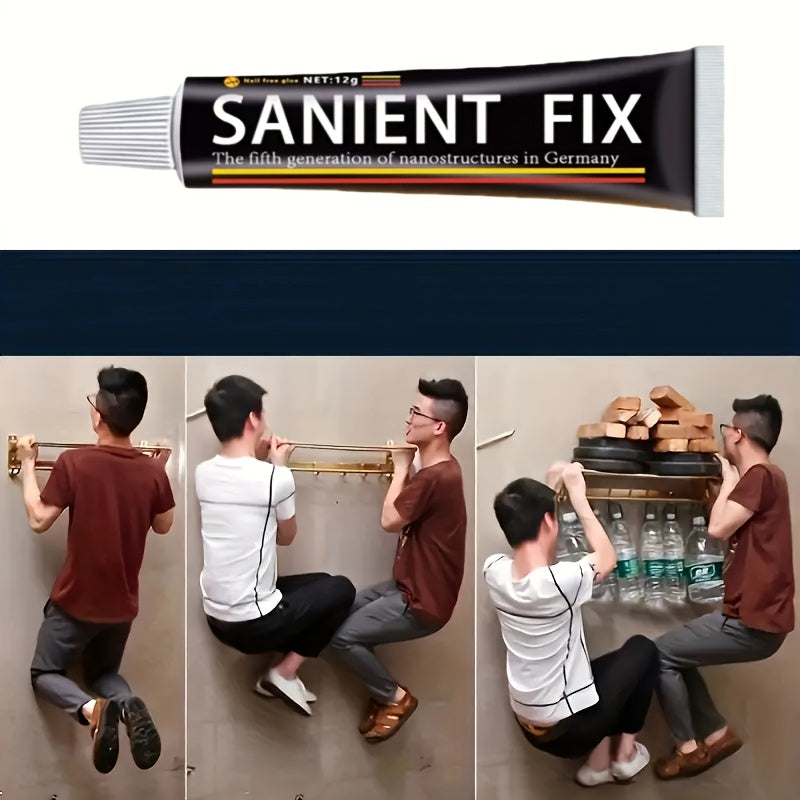 1pc SANIEN FIX Multi-Purpose Adhesive Tube with Nail-Free Stickers - High-Strength, No-Drill, Waterproof Glue for Kitchen & Bathroom - Suitable for plastic, concrete, glass, metal surfaces.