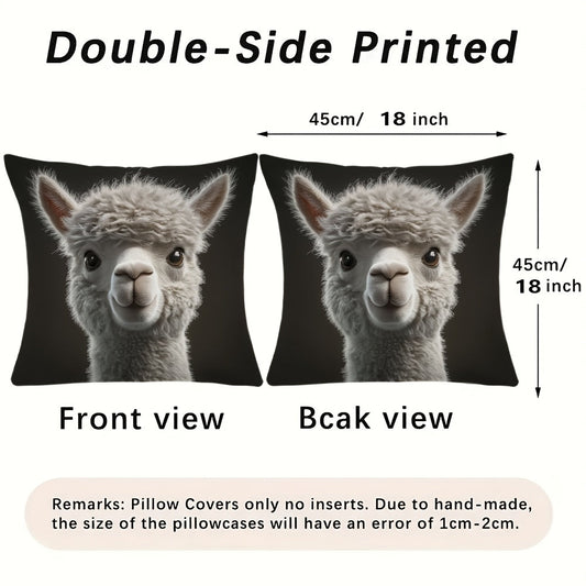 Soft Christmas Pillow Cover featuring an Alpaca Portrait, Double-Sided Print, Hidden Zipper, Perfect for Winter, Valentine's, Easter, Office, Home, Sofa, and Living Room Decor. No insert included. Adorable Square-Shaped Cute Pillow to add a touch of