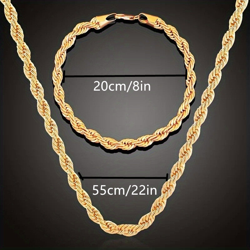 Chic gold-toned stainless steel rope necklace and bracelet set in Y2K minimalist style. Great for daily wear, gifting, and Valentine's Day. Perfect for layering.