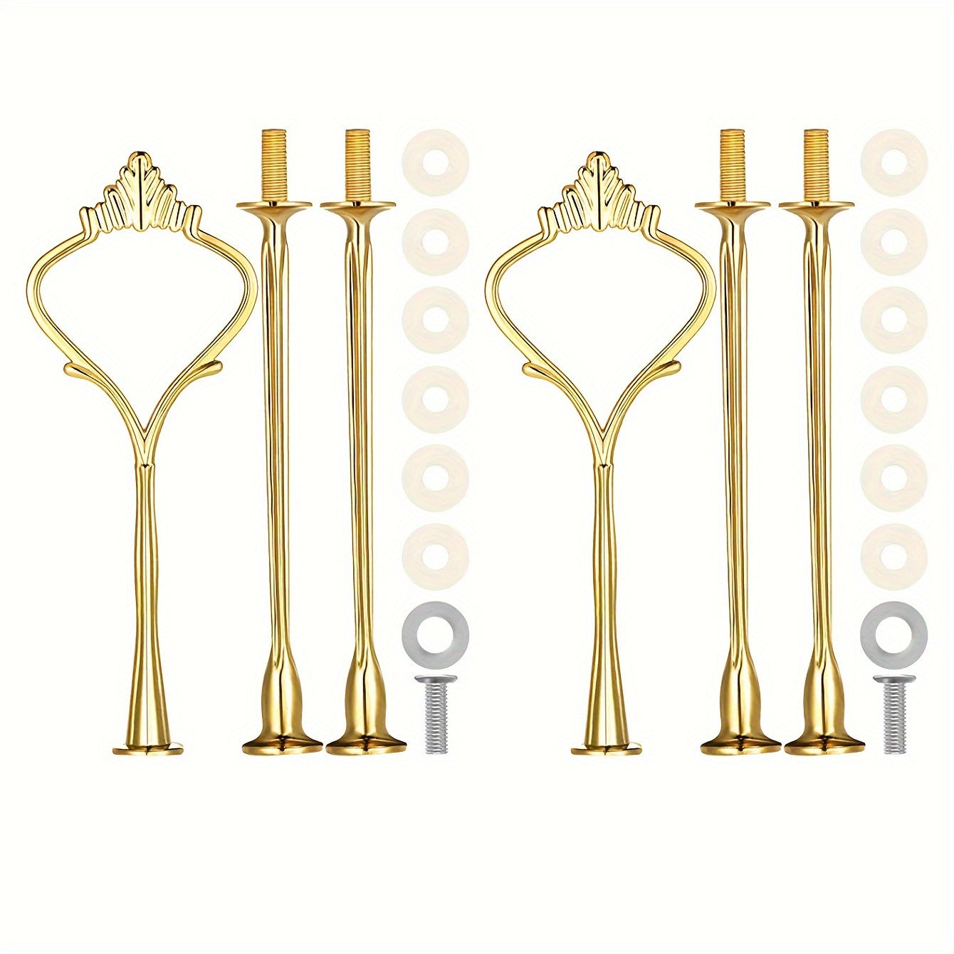 Cake stand hardware accessories including a 3-tier cake stand mold, crown resin crafts, perfect for weddings and parties. Ideal for serving cupcakes and desserts. Available in golden and silvery.