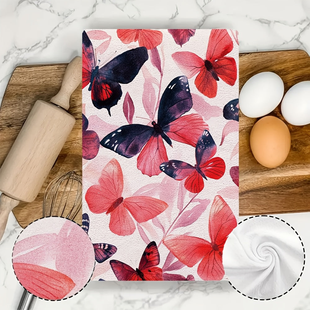 Get a pair of luxurious kitchen towels with a beautiful abstract design of roses and butterflies, perfect for Valentine's Day. These ultra-soft towels are highly absorbent, machine washable, and measure 40.64x60.96 cm, making them ideal for holiday