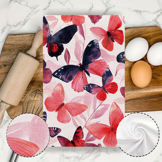 Get a pair of luxurious kitchen towels with a beautiful abstract design of roses and butterflies, perfect for Valentine's Day. These ultra-soft towels are highly absorbent, machine washable, and measure 40.64x60.96 cm, making them ideal for holiday