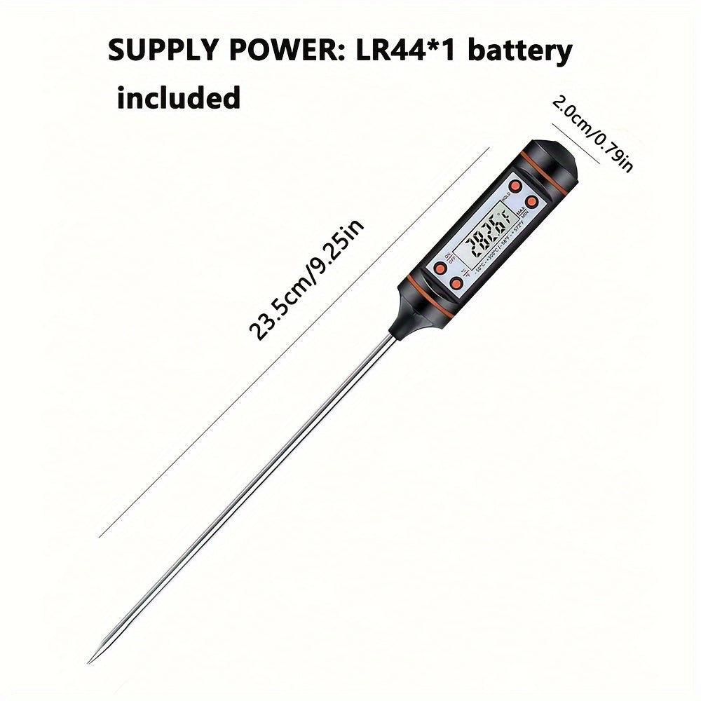 Digital meat thermometer TP-101 with LR44 battery for food cooking, BBQ probe measuring liquid temperatures with 0.1 accuracy, powered by battery, plastic material, non-rechargeable