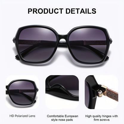 Women's Polarized Square sunglasses with high-quality PC frame, comfortable for outdoor activities and everyday use, comes in a pink gift box.