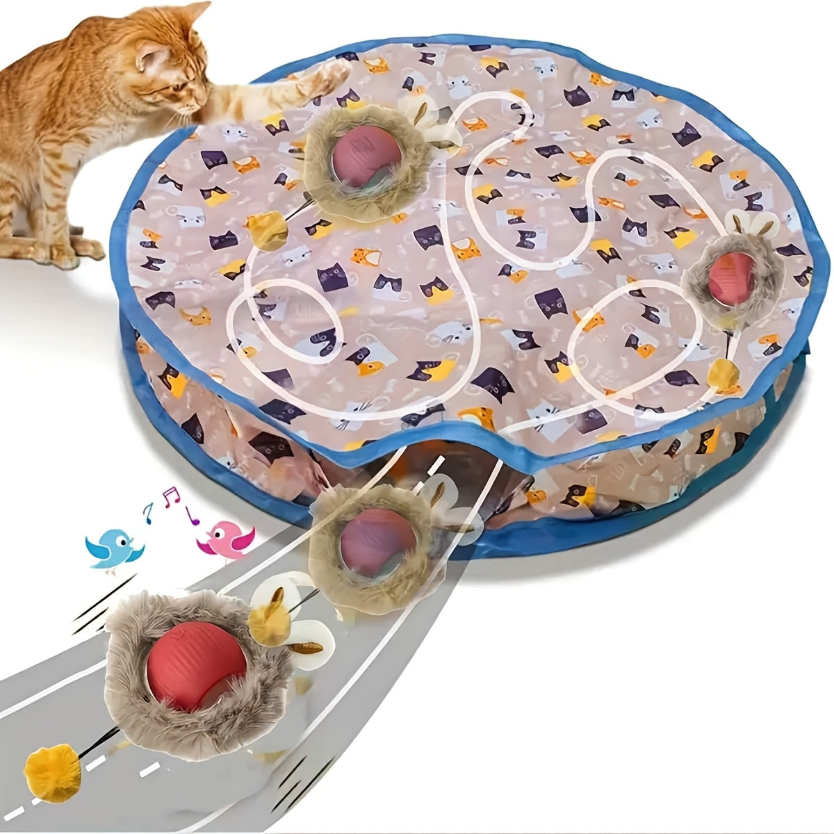 USB Rechargeable Cat Toy with Rolling Balls - Durable Silicone, Cartoon Design for Exercise & Fun