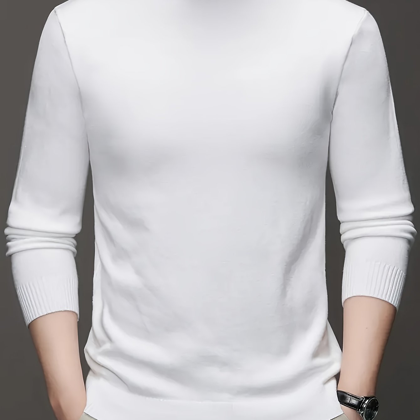 2024 Men's Solid Color Turtleneck Knitted Sweater Pullover, Warm Underwear Top for Autumn and Winter.