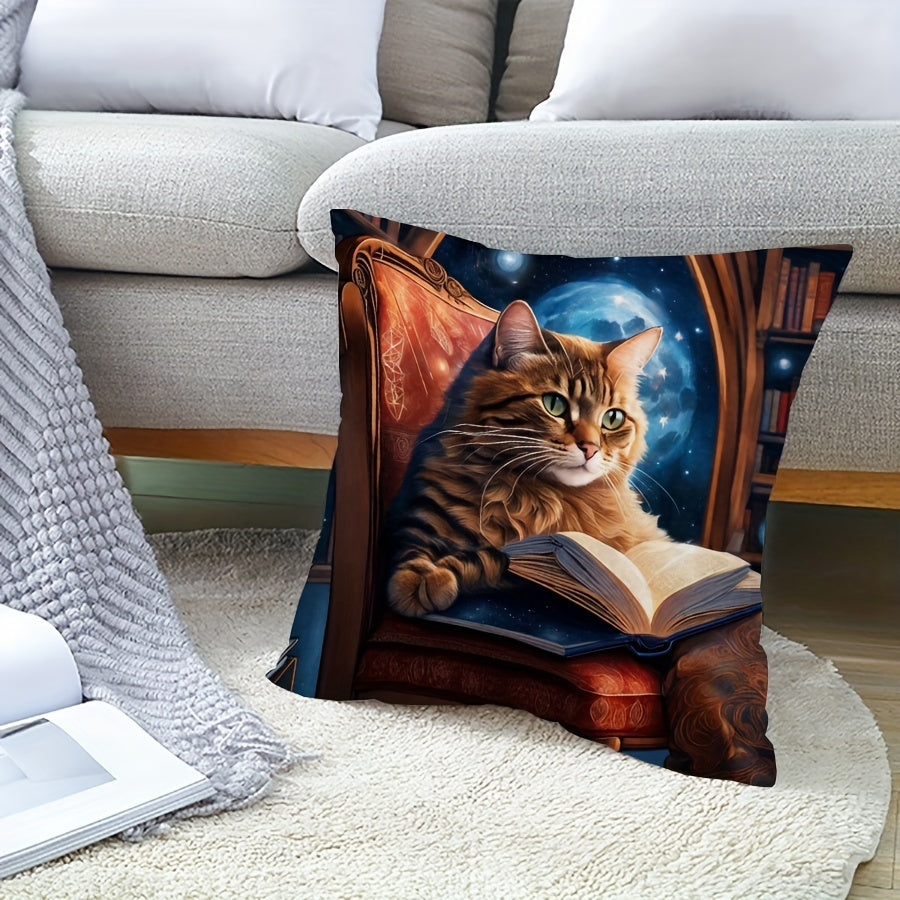 Modern cat-themed velvet pillow cover with zipper closure for easy removal and machine washing. Suitable for all rooms. 17.71-inch square size. Pillow core not included.