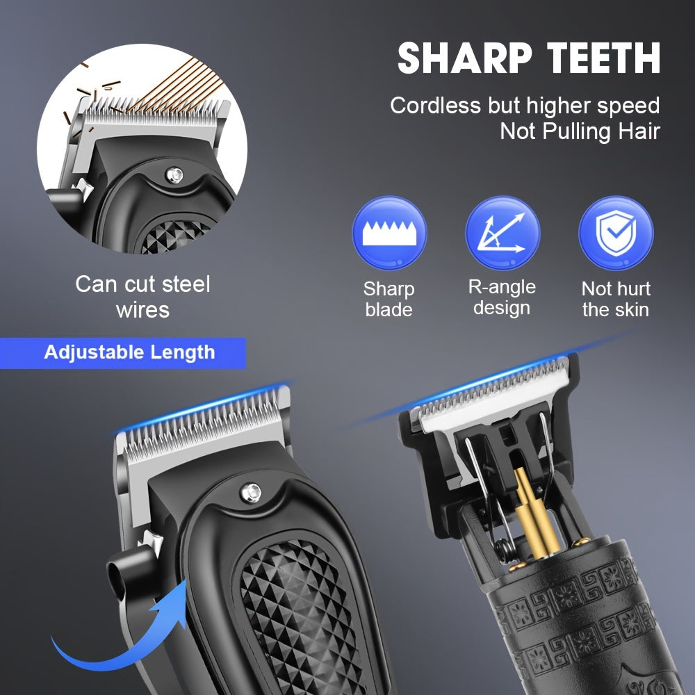 HIENA Men's Two-Piece Electric Hair Clipper with Digital Display and Cordless USB Carving Scissors, Ideal Gift for Men on Father's Day or holidays.