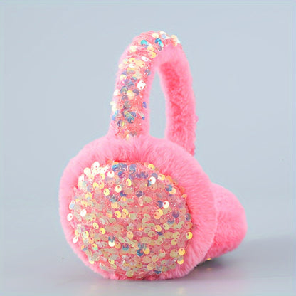 Cozy up for winter with these cute plush cartoon earmuffs adorned with sequins. Stay warm and fashionable with these plush ear covers.