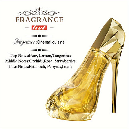 Elegant high heel-inspired women's perfume with a refreshing floral scent, formaldehyde-free, perfect for dates & parties, great for birthdays or Valentine's, 3.4oz liquid volume.