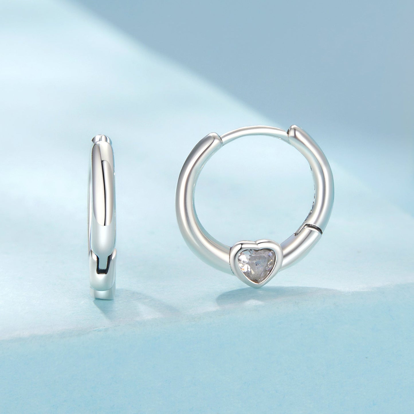 Stylish 925 Sterling Silver Hoop Earrings featuring a Glittering Cubic Zirconia Heart - Safe for Sensitive Skin, Great for Special Occasions & Everyday Wear - A Thoughtful Valentine's Day Present, Adorable Korean Inspired Earrings, Lightweight and