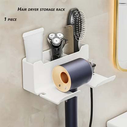 Wall-mounted hair dryer storage rack for home use without punching.