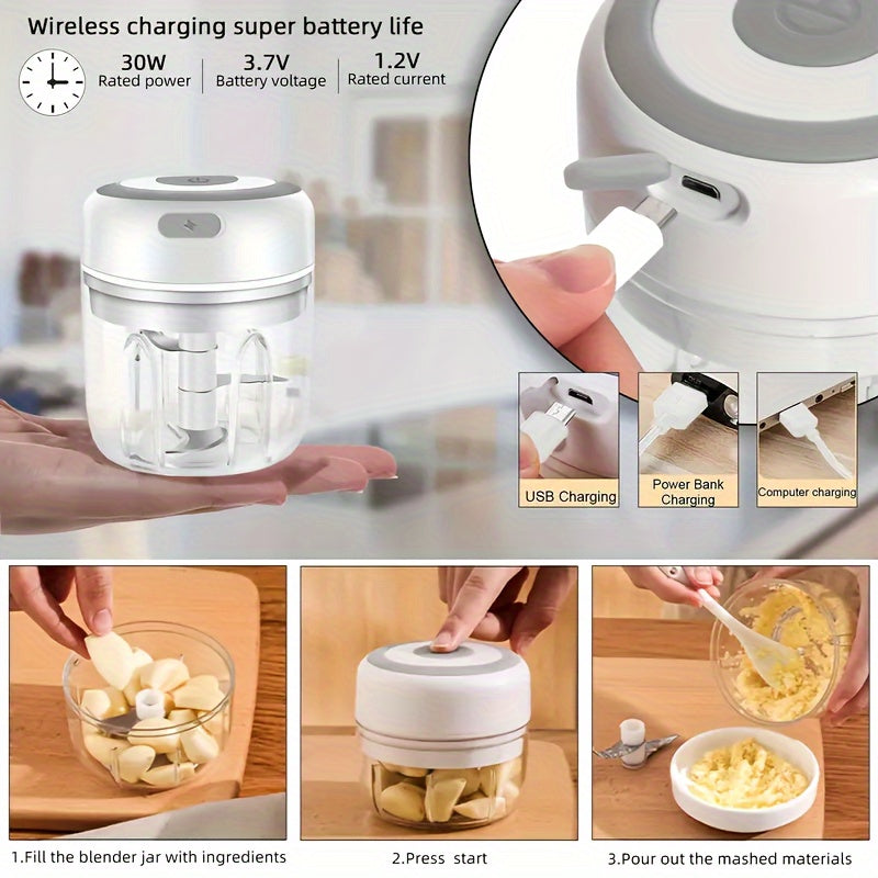 USB Rechargeable Mini Food Processor with Powerful Blender, Easy-Clean Design for Kitchen Use - Portable Electric Garlic & Vegetable Chopper