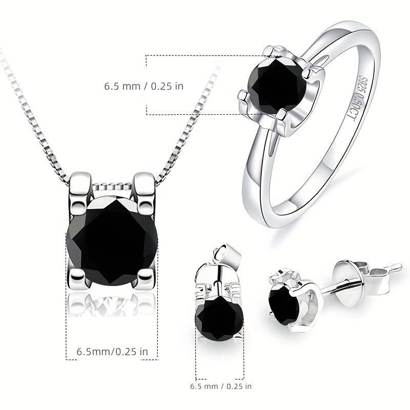 Complete 925 Sterling Silver Moissanite Jewelry Set featuring 1 pair of Earrings, 1 Necklace, and 1 Ring adorned with a 1ct Moissanite stone. High quality pieces ideal for Engagement or Wedding, a perfect Christmas gift complete with Certificate and Box.