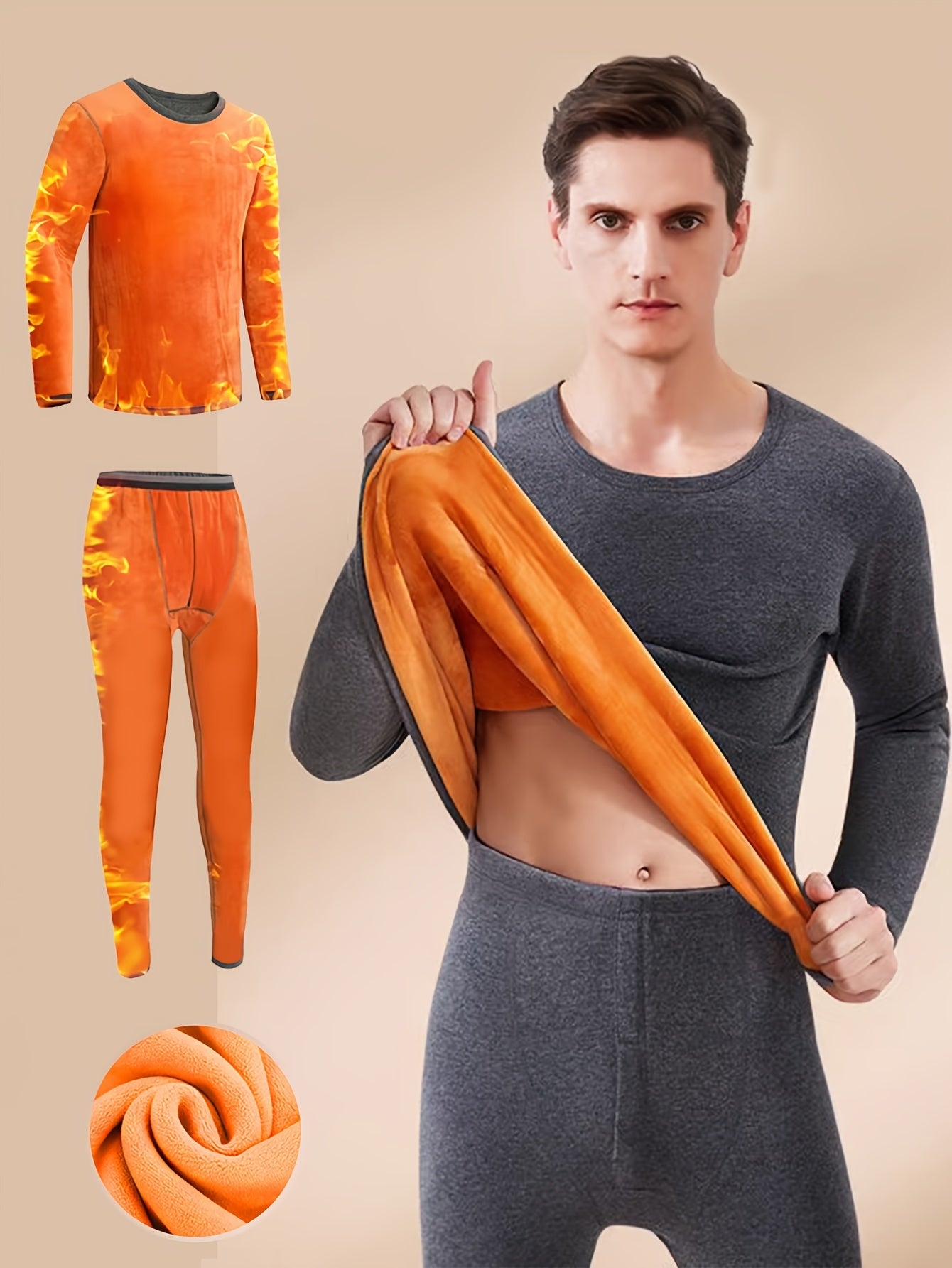 Winter thermal underwear set for men, includes ultra-thick fleece long sleeve top and pants, provides warmth and coziness for middle-aged to elderly.