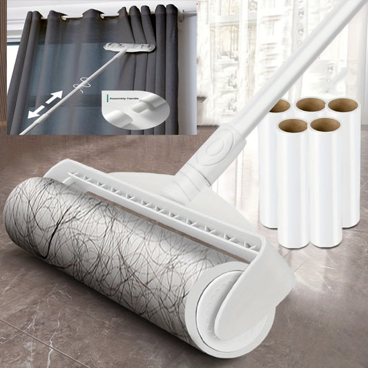 Long bar handle roller sticky hair maker for pet hair removal on sofa, carpet, and dust. Tearable paper brush for cleaning.