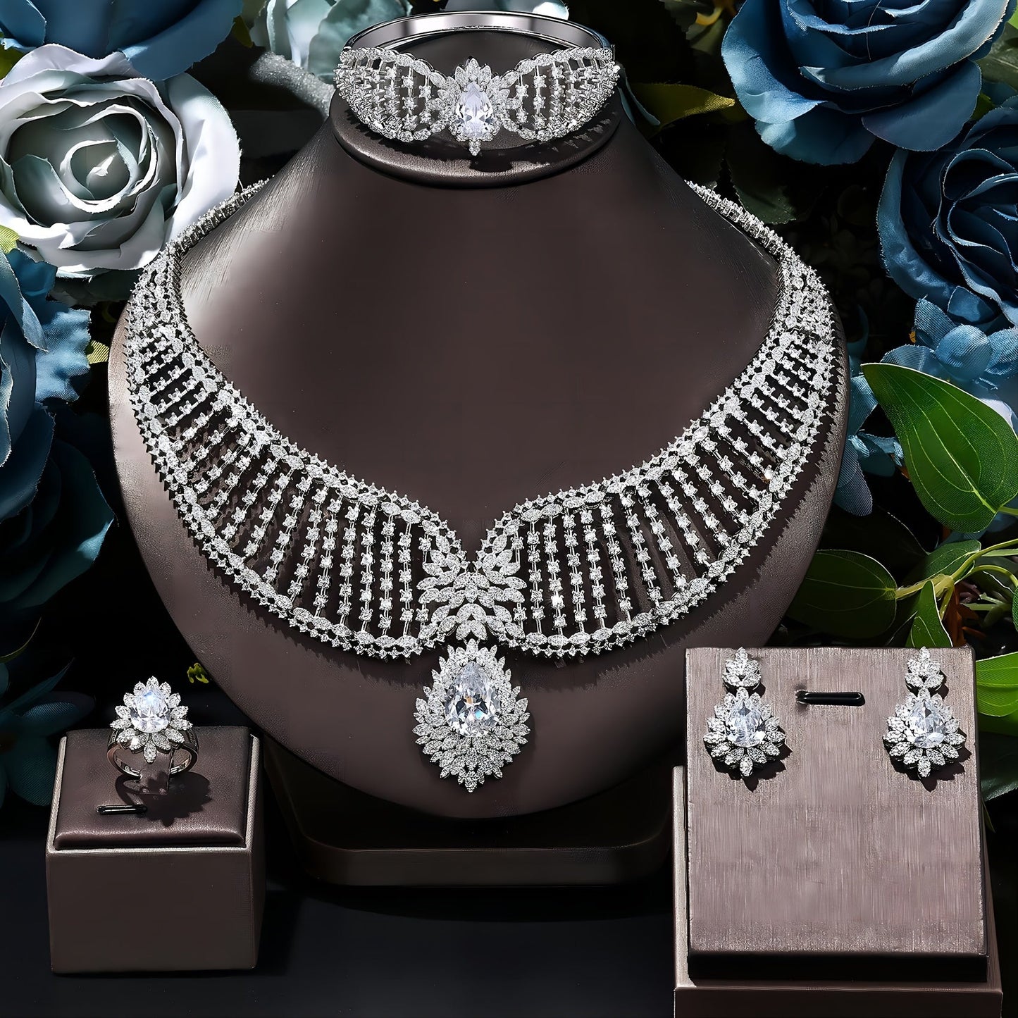 Exquisite Jewelry Set for Elegance: Includes Engagement, Wedding, and Bridal Earrings and Necklace