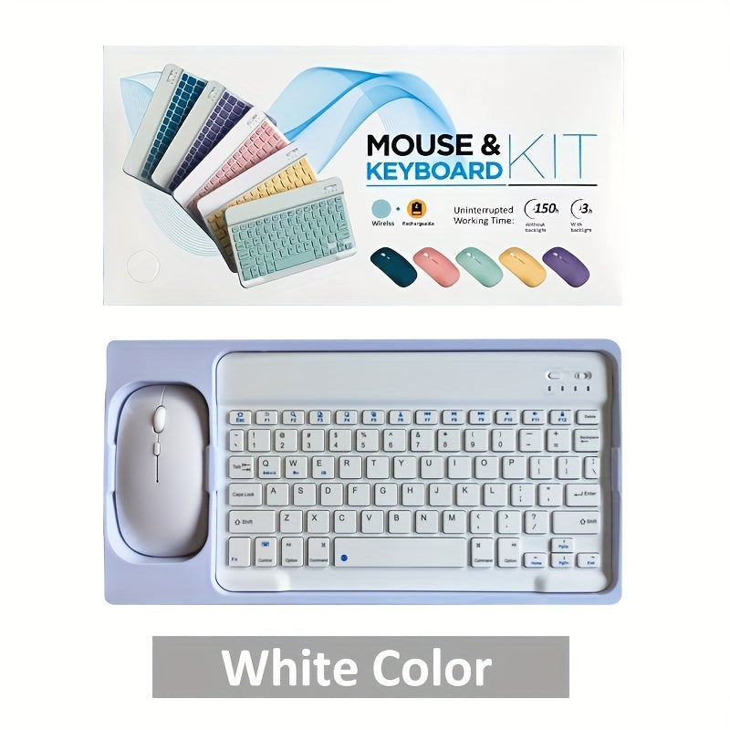 Portable keyboard and mouse combo for tablets - compatible with iPad, Android, Samsung, Xiaomi. Features wireless connectivity, rechargeable battery, optical motion detection, light green &