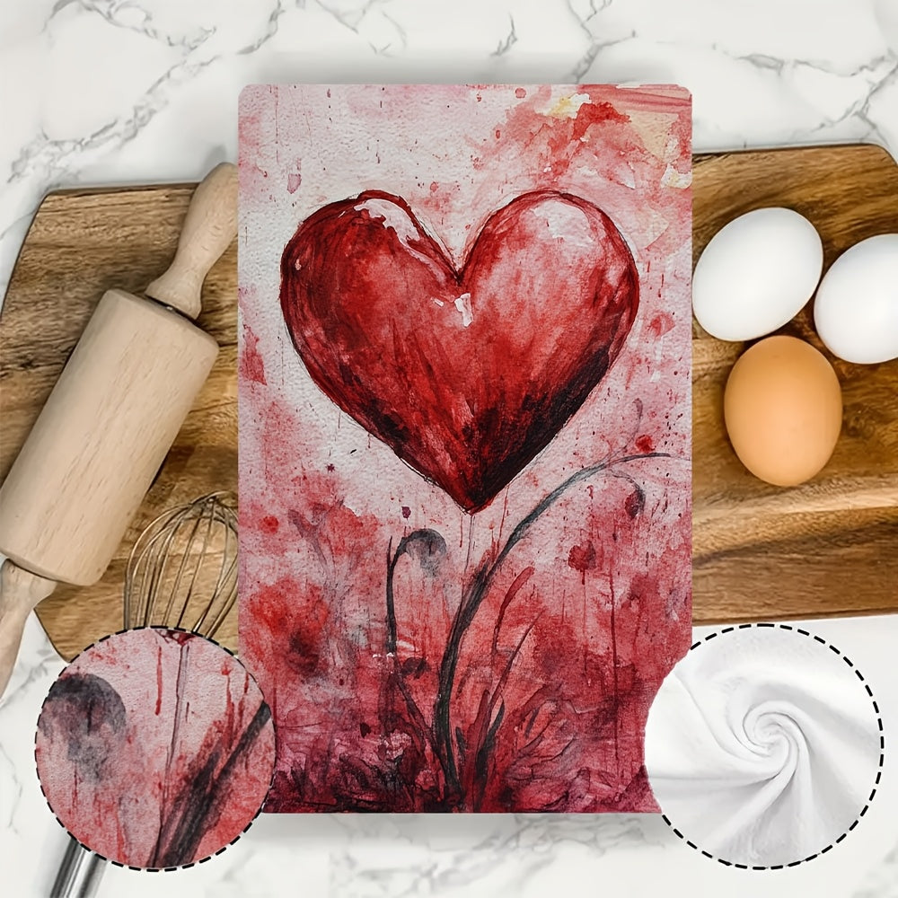 2-piece set of ultra soft kitchen towels, perfect for Valentine's Day and other holidays. These highly absorbent dish hand towels are machine washable and measure 16x24 inches each. Item number: 2KYSYS1217423.