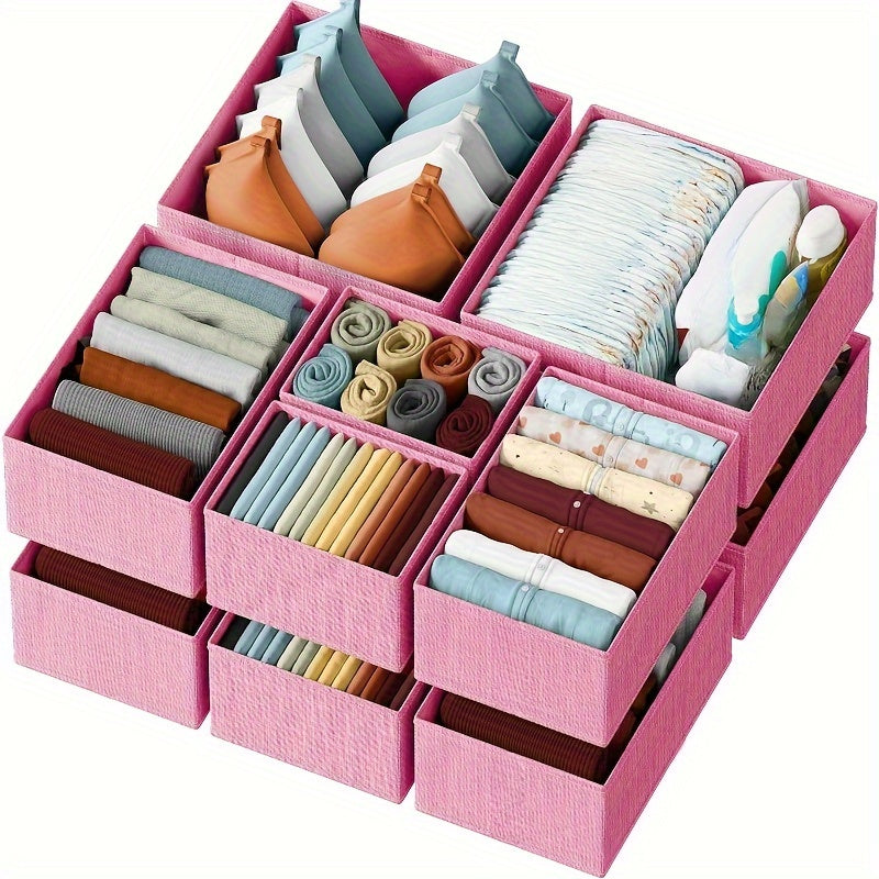 12 Clothes Drawer Organizer Bins for Nursery and Bedroom. Non-woven fabric containers for baby clothing storage, hand washable. Ideal for closet and dresser organization.