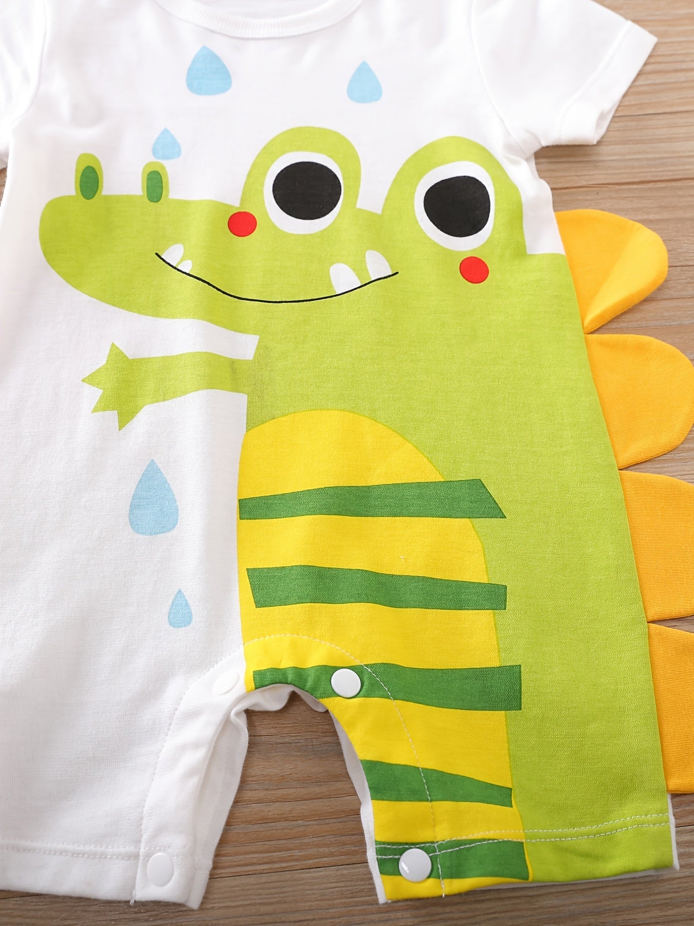 1pc Baby Boys Cotton Jumpsuit with Cute Cartoon Crocodile Print, Regular Fit Knit Fabric Romper ideal for Spring/Summer outdoor activities