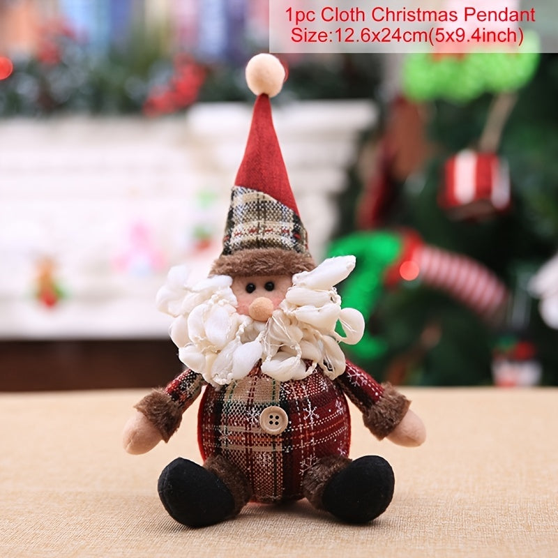 Festive Christmas Doll Pendant with Santa Claus and Reindeer plush ornaments, ideal for holiday home decor and Xmas trees.