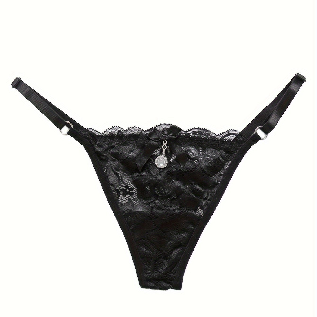 Floral lace thongs, low waist bow tie panties - sexy lingerie for women.