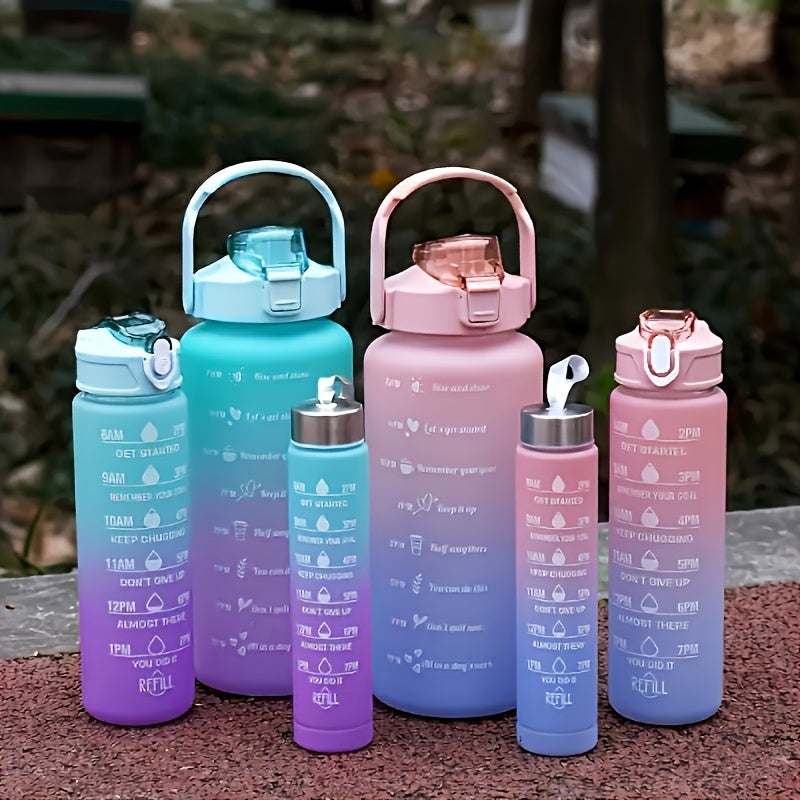 2L/70oz Gradient Water Bottle Set, BPA-free, leak-proof with time marker, straw, and lockable lid - perfect for camping, fitness, and home use. Hand wash only, lightweight, PVC-free.